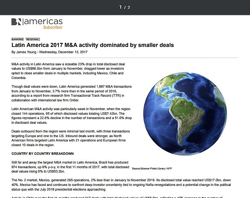 Latin America 2017 M&A activity dominated by smaller deals